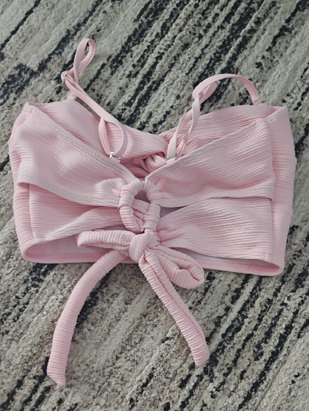 SHEIN Light Pink Ribbed Twist Bandeau Bikini Set - Picture 3 of 4